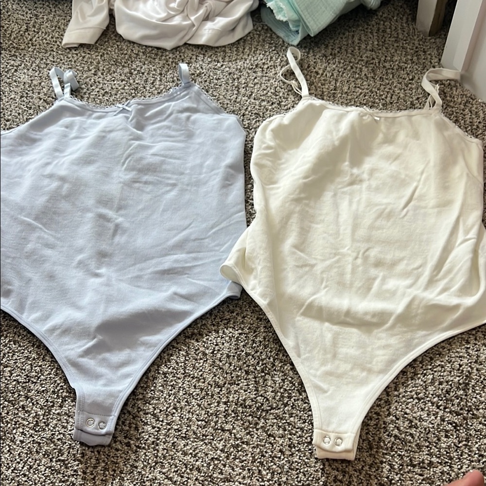 T.J.Maxx Blue and Cream Bodysuit Top